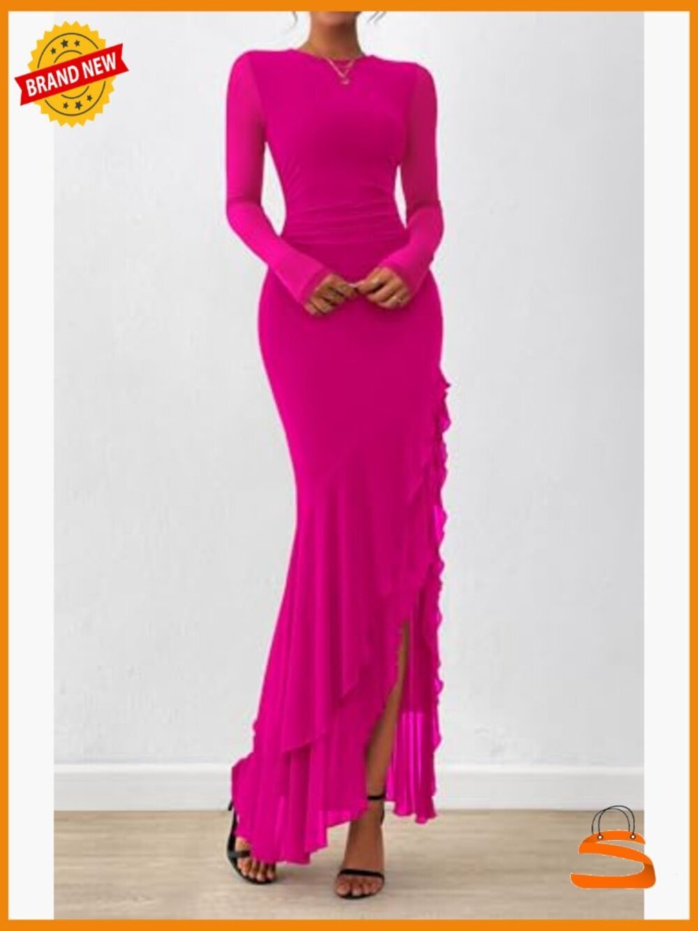 Long Sleeve Ruched Mermaid Maxi Dress Bodycon Cocktail Wedding Guest - Picture 5 of 7